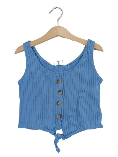 pageone young Mädchen Top Blau Gr. 134/140 Rippstrick Knopfleiste Knoten
