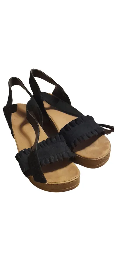 Rieker Sandaletten Damen Gr. 40 Blau Keilabsatz Casual Sommerschuhe