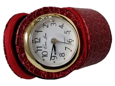 Charles Léman Reiseuhr Vintage Rot Kunstleder Etui Tierdruck