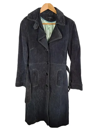 Hallhuber Damen Ledermantel Schwarz Gr. 36 S Echtleder Mantel Klassisch