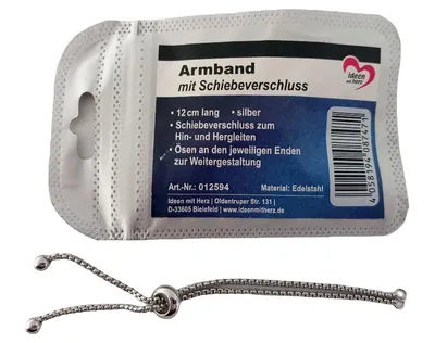 Ideen mit Herz Armband mit Schiebeverschluss Edelstahl Silber 12cm