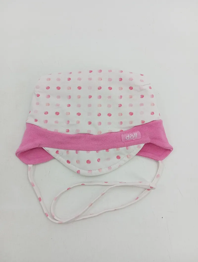 DÖLL Baby Mütze Mädchen Rosa Punkte Bindemütze Baumwolle 1
