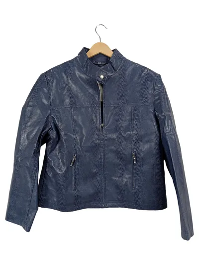 Cibyll Damen Lederjacke Gr. 44 Blau Modern Tierdruck Reißverschluss