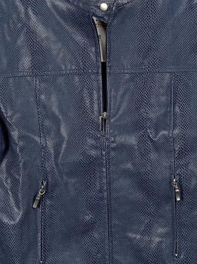 Cibyll Damen Lederjacke Gr. 44 Blau Modern Tierdruck Reißverschluss