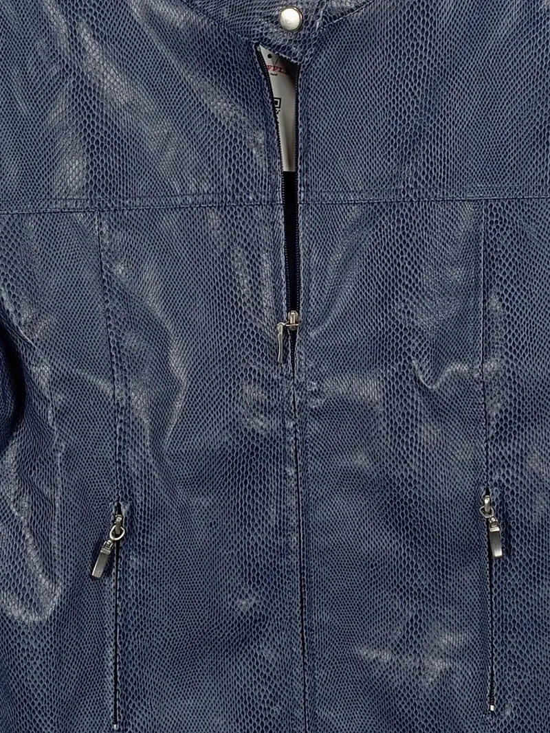 Cibyll Damen Lederjacke Gr. 44 Blau Modern Tierdruck Reißverschluss 2