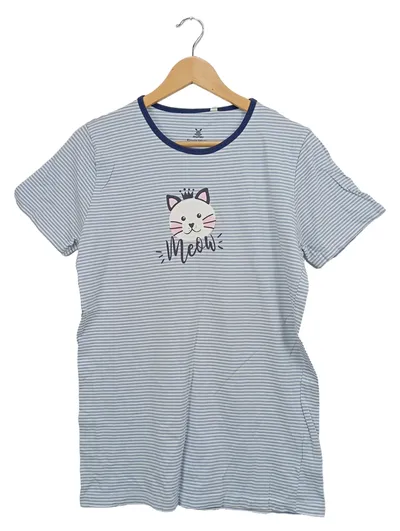 Erwin Müller Damen T-Shirt Schlafshirt Katze Meow Streifen Gr. 38 Casual