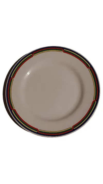 Burg Lindau Essteller Porzellan 21cm bunter Streifenrand Feines Porzellan