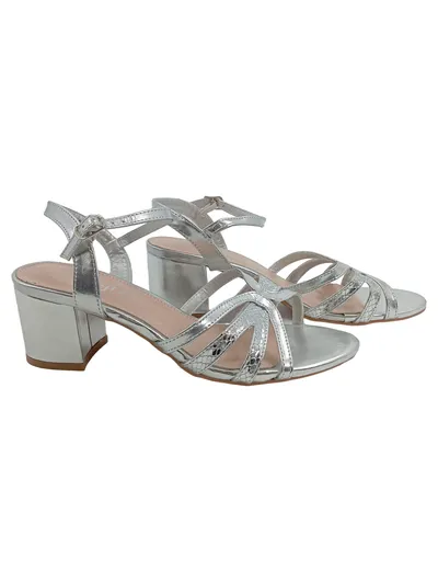 Kayla Damen Sandaletten Silber Gr. 39 Elegant Blockabsatz Riemchen