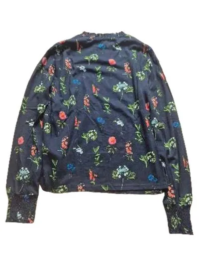 ORSAY Damen Langarmshirt Blumenmuster Blau Gr. M Rüschen Baumwolle