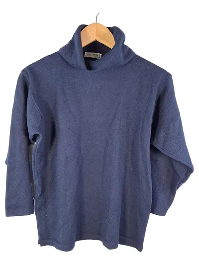 Hauber Damen Pullover Rollkragen Blau Gr. 36 S Wolle Kaschmir Basic