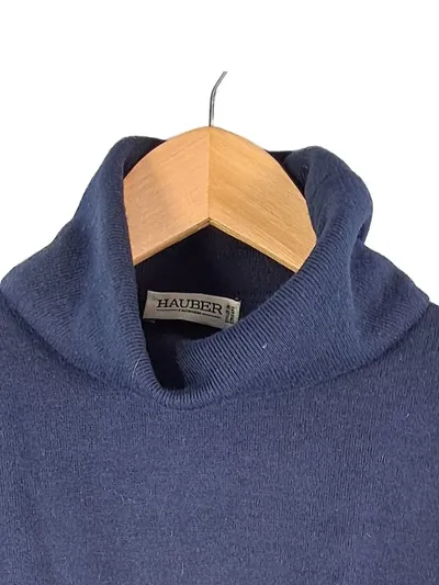 Hauber Damen Pullover Rollkragen Blau Gr. 36 S Wolle Kaschmir Basic