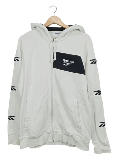 Reebok Sweatjacke Kapuze Herren Gr. M Weiß Schwarz Hoodie Sportlich