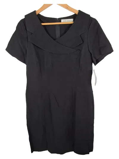 Bernd Berger Etuikleid Damen Gr. 40 L Schwarz Viskose Leinen Businesskleid