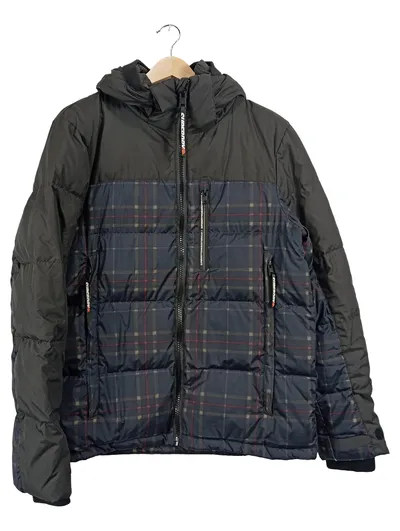 Superdry Cortex Down Steppjacke Herren Gr. L Daunenjacke Kariert Grau