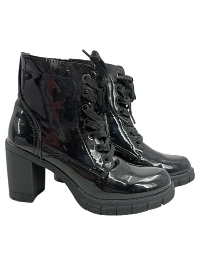 Annie G. Damen Stiefelette Schwarz Gr. 38 Lack-Optik Schnürstiefelette Modern
