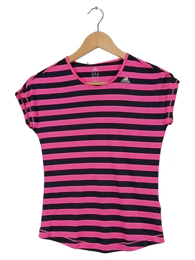 Adidas Mädchen T-Shirt Gr. 152 Pink Schwarz Gestreift Climalite Sport