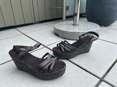 Fred de la Bretonière Damen Sandaletten Leder Schnallen 9cm Absatz Braun Gr. 40