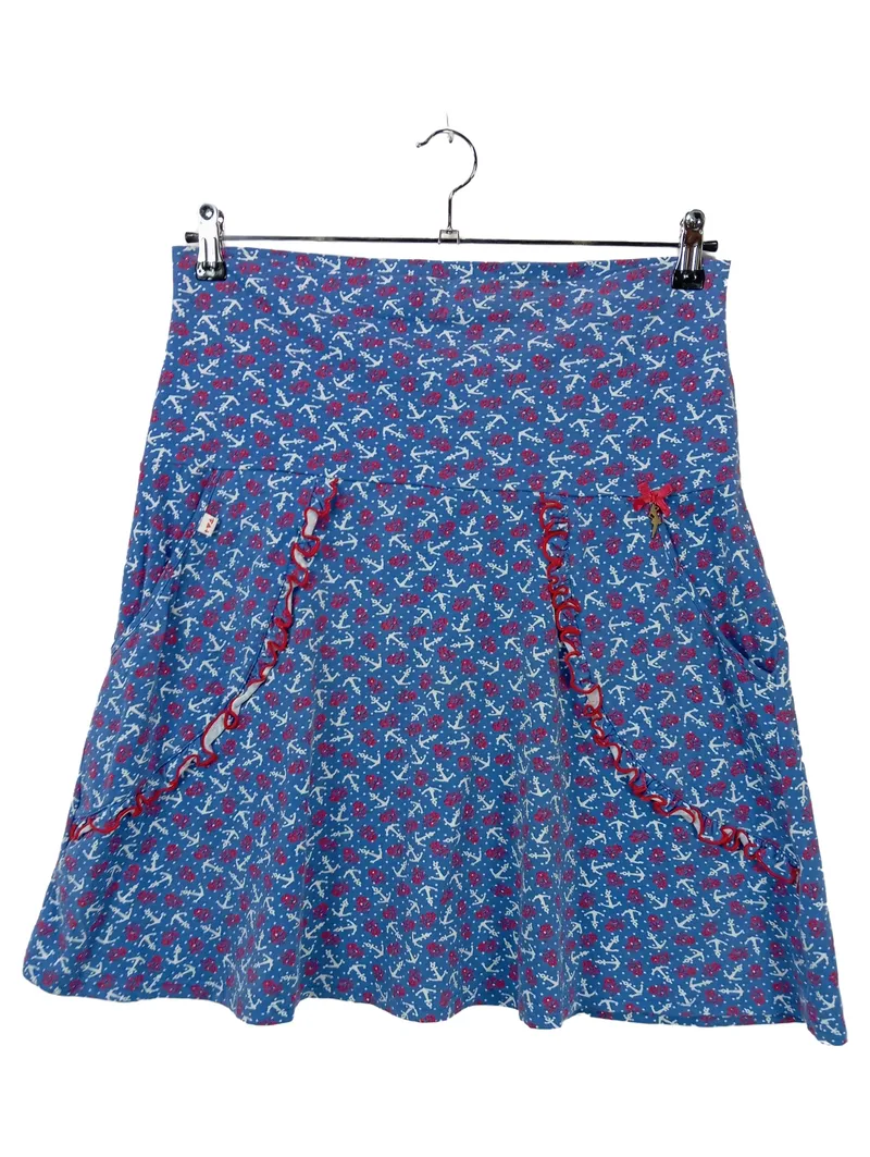 Blutsgeschwister Faltenrock Damen 44 Maritim Anker Blumen Muster Blau 1