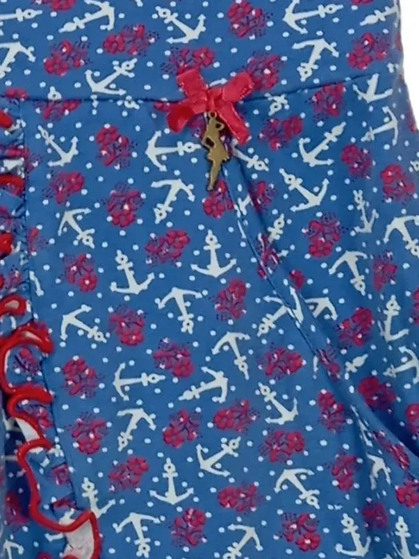 Blutsgeschwister Faltenrock Damen 44 Maritim Anker Blumen Muster Blau 3