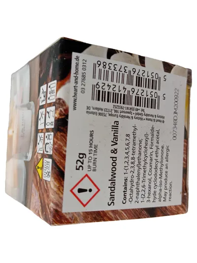 HEART & HOME Sandalwood & Vanilla Duftkerze Wachs Braun Naturbezogen 52g