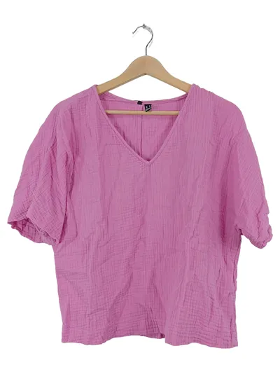 VERO MODA Damen Bluse Rosa Gr. M Baumwolle V-Ausschnitt Casual