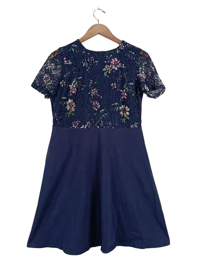 Dorothy Perkins Damen Freizeitkleid Gr. 44 Blau Blumenmuster Spitze