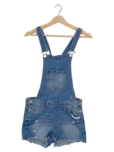 Terranova Damen Latzhose Shorts Jeans Blau Gr. S Casual Destroyed