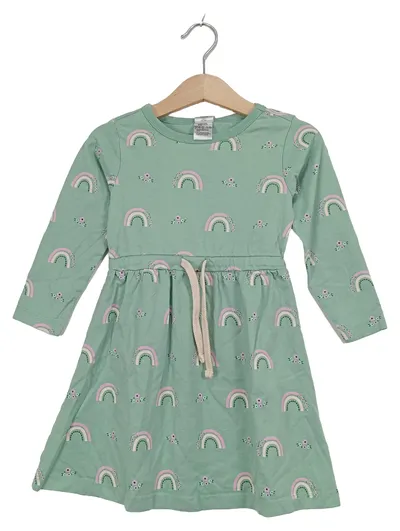 ALANA Mädchen Kleid Gr. 98 Langarm Regenbogen Grün Baumwolle