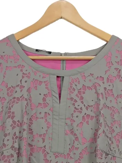 Bianca Damen festliches Kleid Gr. 46 Grau Pink Spitze Viskose