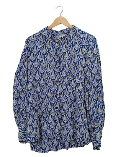 Masai Damen Bluse L Blau mit floralem Muster Casual Langarm