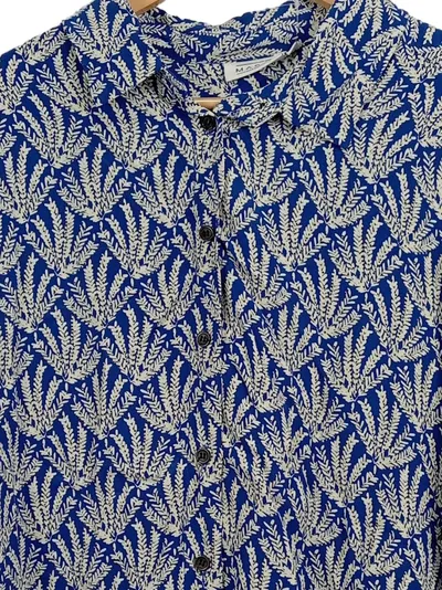 Masai Damen Bluse L Blau mit floralem Muster Casual Langarm