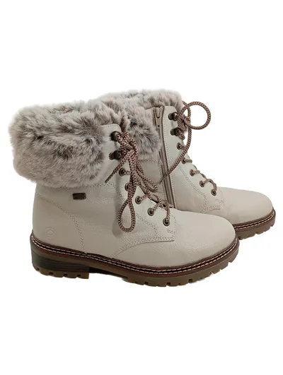 Remonte Damen Schneestiefel TEX Leder Fellbesatz Beige Gr. 39