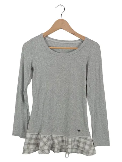 Marc Cain Damen Langarmshirt Kariert Grau Gr. 38 M Baumwolle Casual