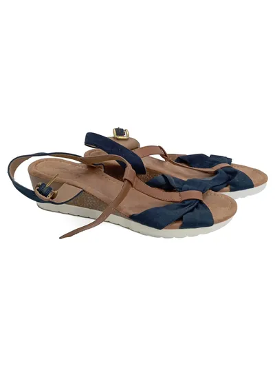 ANNIE.G Damen Sandaletten Gr. 40 Braun Blau Schleife Casual