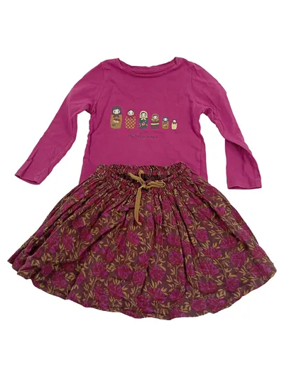 MONOPRIX KIDS Mädchen Freizeitkleid Gr. 104 Rosa Matryoshka Blumenmuster