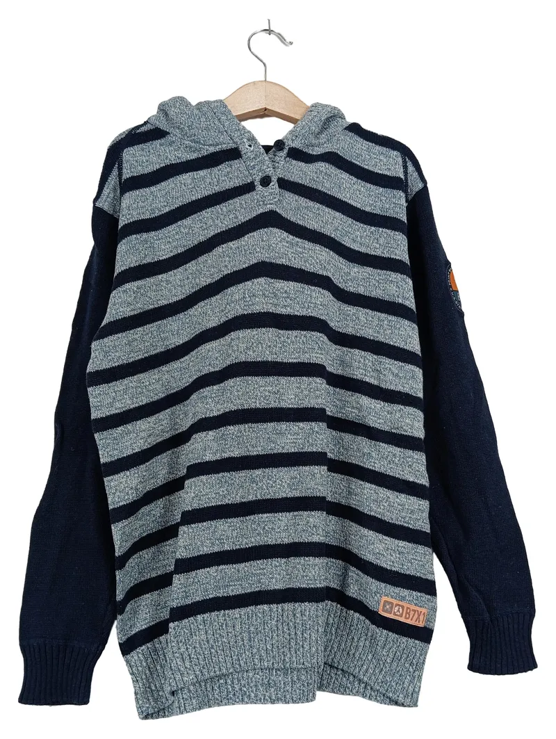 Blue Seven Kinder Kapuzenpullover Gr. 140 Blau Gestreift Hoodie Baumwolle 1