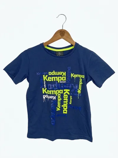 Kempa Kinder Sport T-Shirt Blau Gr. 152 Logo-Print Kurzarm Baumwolle