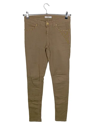 Springfield Damen Jeans Regular Fit Beige W28/36/S Nieten Baumwolle