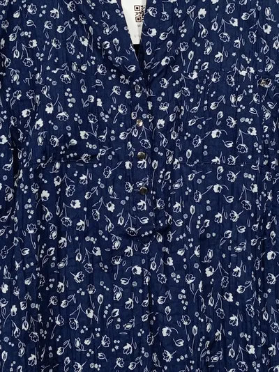 CANDA Damen Bluse Gr. 44 Blau Blumenmuster 3/4-Arm Casual