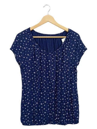 LASCANA Damen Bluse Shirt Gr. 40/42 Blau Blumenmuster Casual Viskose