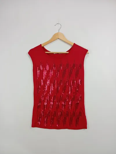 Quiosque Damen Top Gr. 36 Rot Glamourös Pailletten Party