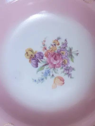 MZ Czechoslovakia Vintage Dekoschale Rosa Blumenmuster Goldrand Porzellan