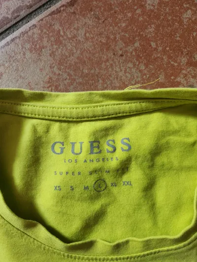 GUESS Herren T-Shirt Gr. 50/L Gelb Casual Logo Print Baumwolle