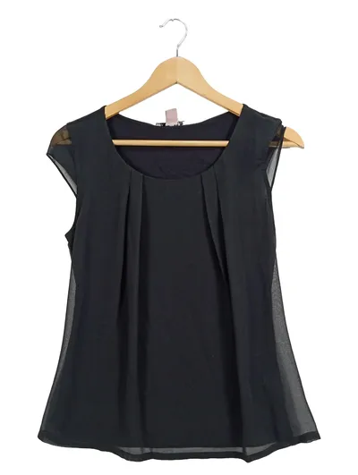 Anna Field Damen Bluse Elegant Schwarz Gr. 36/S Kurzarm Viskose Falten