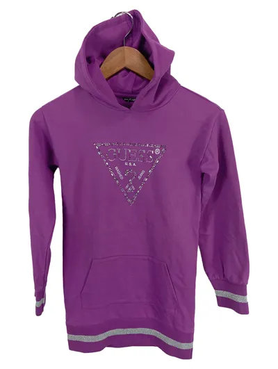 GUESS Mädchen Kapuzenpullover Gr. 140 Lila Logo Glitzer Casual