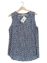 LIA FOL Damen Bluse Gr. 54 Blau Weiß Blumenmuster Ärmellos Top 1