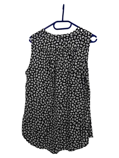 LIA FOL Damen Bluse Gr. 54 Blau Weiß Blumenmuster Ärmellos Top