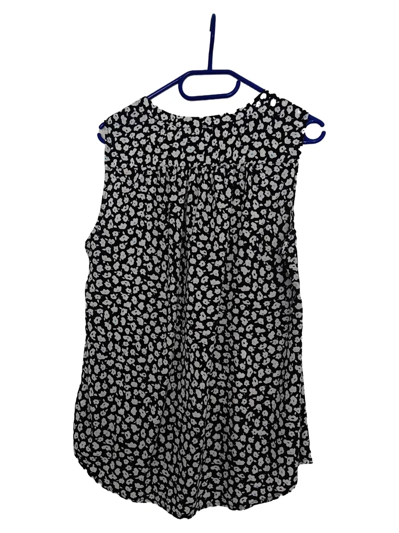 LIA FOL Damen Bluse Gr. 54 Blau Weiß Blumenmuster Ärmellos Top 2