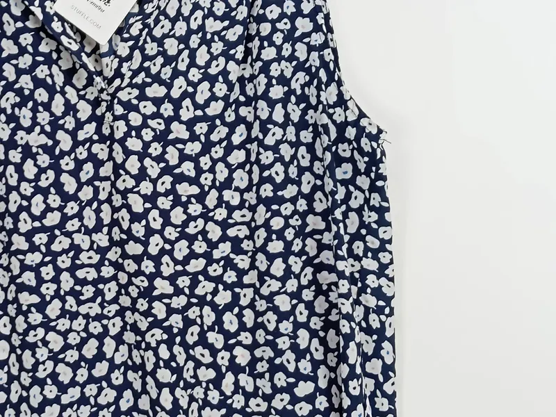LIA FOL Damen Bluse Gr. 54 Blau Weiß Blumenmuster Ärmellos Top 6