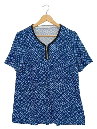 MONA Damen T-Shirt Blau Gr. 44/XXL mit Reißverschluss Modern